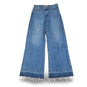 Levis Premium Ribcage Wide Leg Jeans Womens 29x32 Blue Denim Raw Hem High Rise